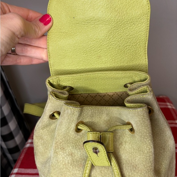 Gucci Vintage Lime Green Suede Bamboo Mini Backpack 1990s - Picture 7 of 11